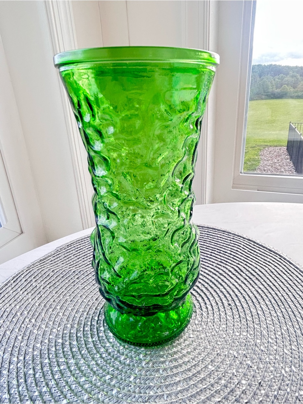 Vintage Green Hoosier Glass Vase textured Art Decor 2 available!! - Picture 3 of 8